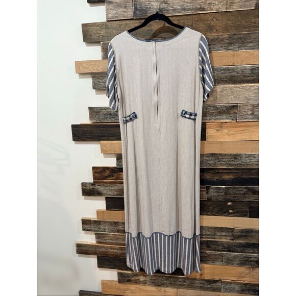 Faith Vintage Women’s maxi dress Neutrals Stripe Relaxed Boho fit size Small - Picture 2 of 7